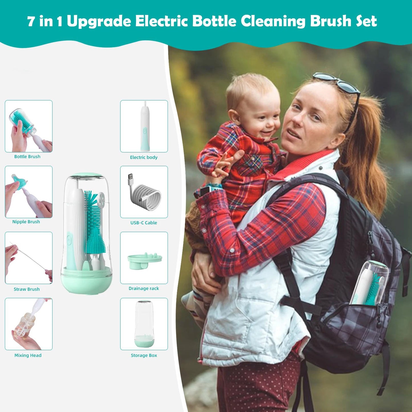 Electric Travel Baby Bottle Brush Set