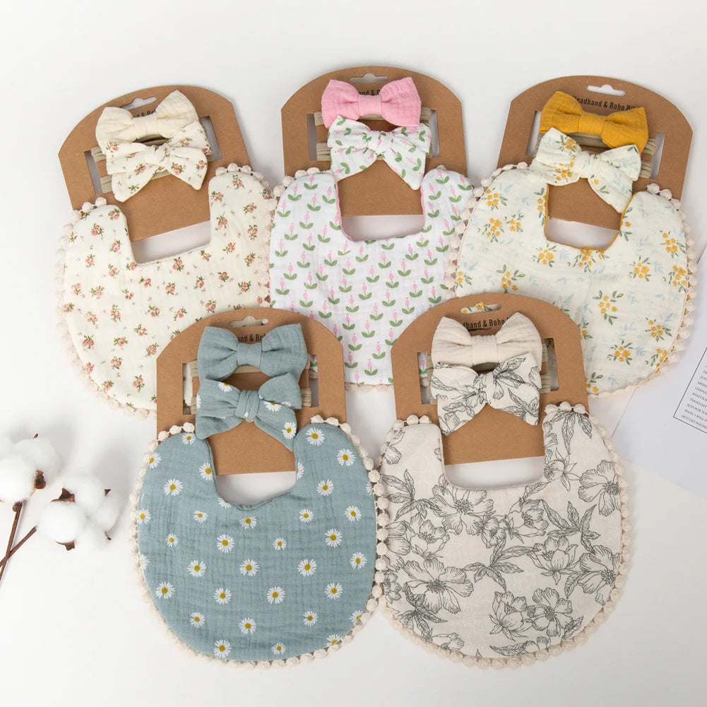 Baby Flower Bibs & Headbands Set