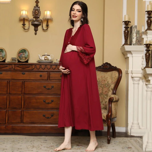 Elegant Maternity V-Neck Sleep Dress