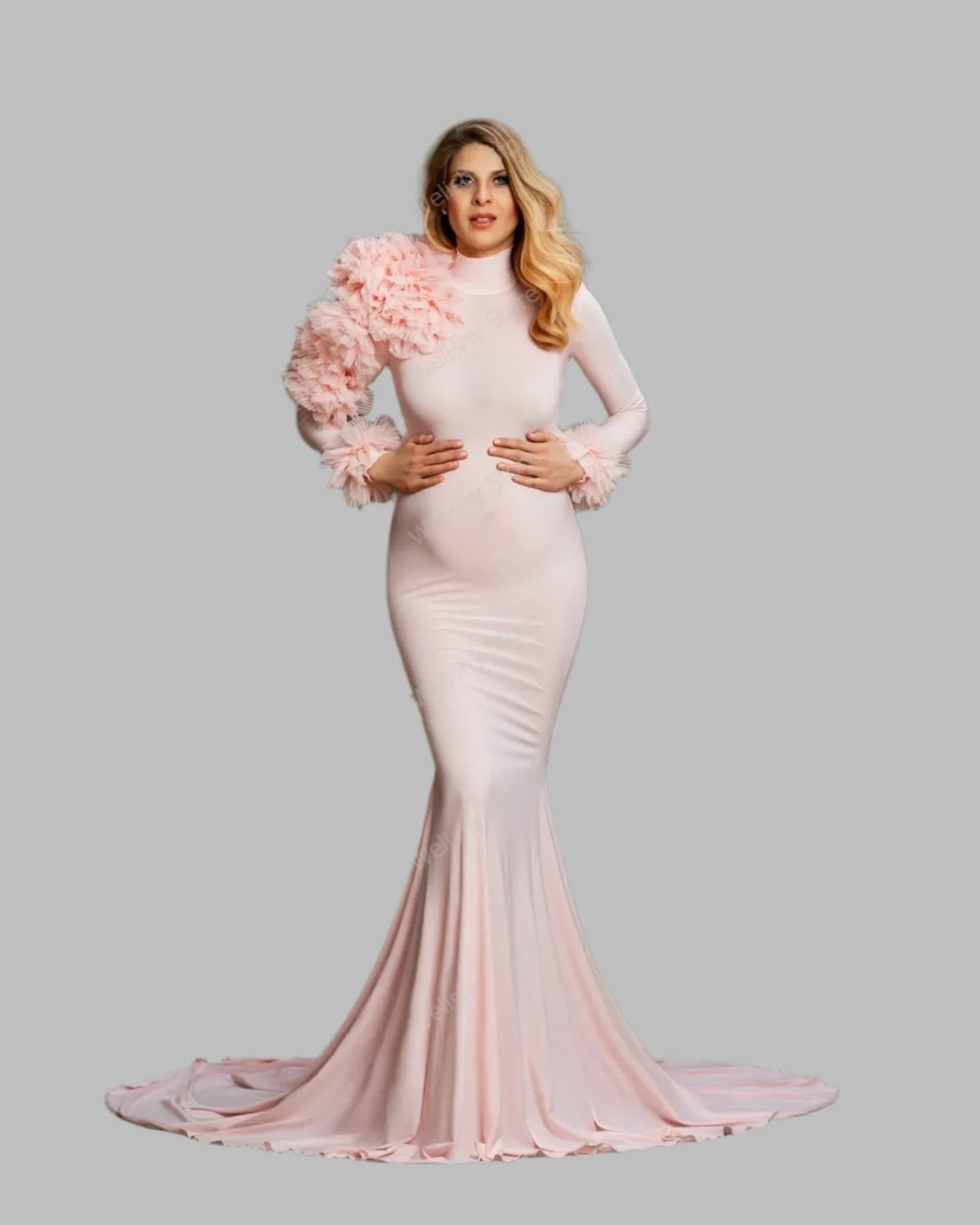 Elegant Pink Hi-Neck Mermaid Maternity Dress