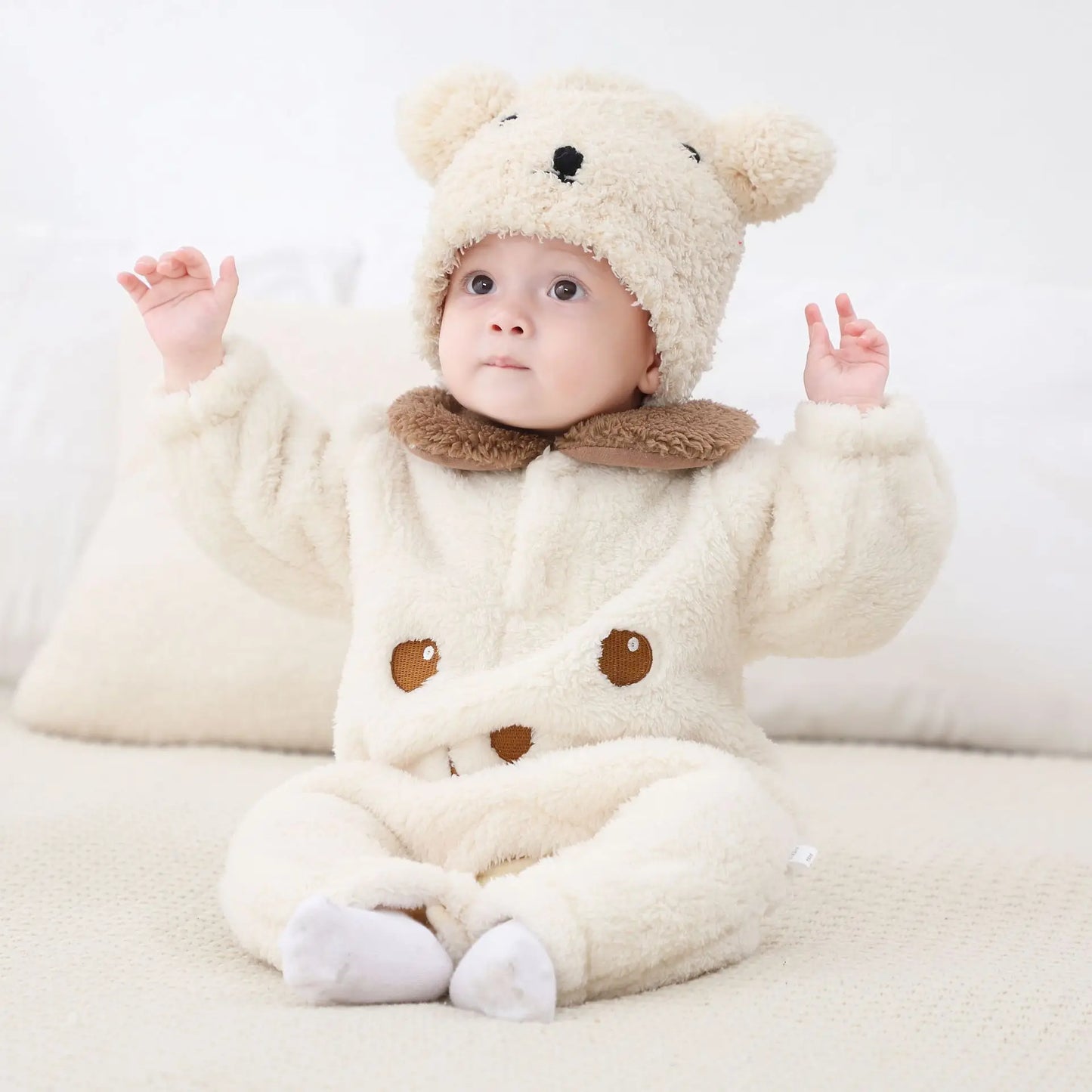 Fleece Cartoon Bear Jumpsuit