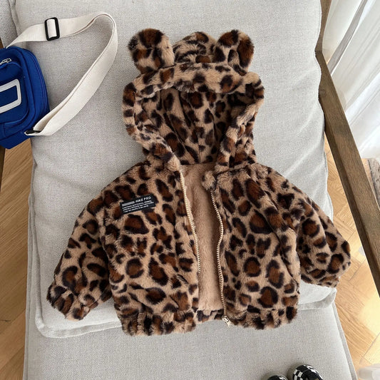 Girls' Leopard Print Plush Jacket