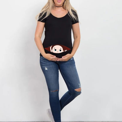 Funny Cartoon Print Maternity T-Shirts