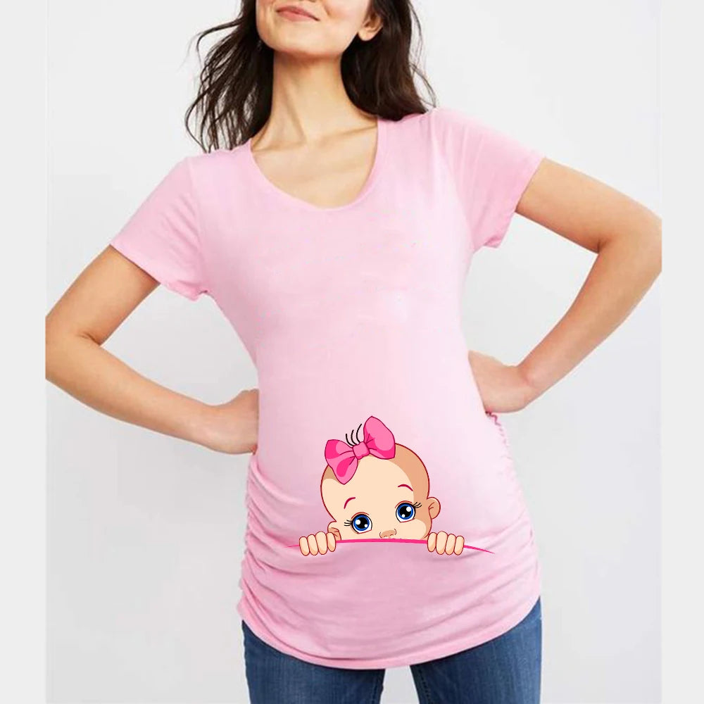 Funny Cartoon Print Maternity T-Shirts