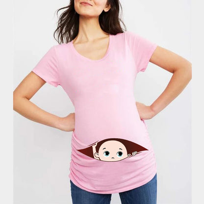 Funny Cartoon Print Maternity T-Shirts