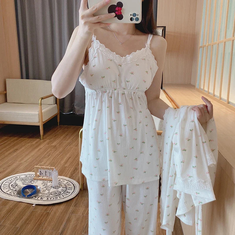 Lace Cotton Maternity Pajama Set