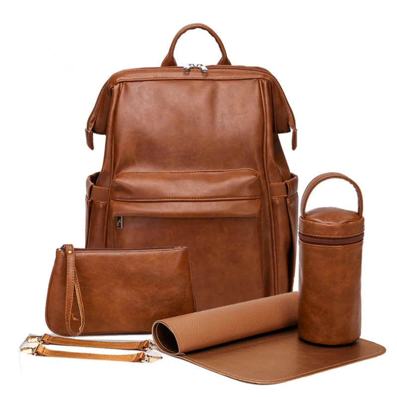 Leather Waterproof Diaper Backpack