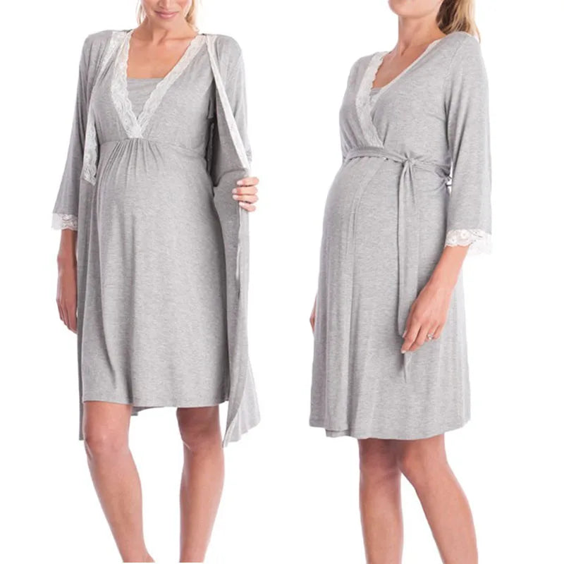 Maternity Lace Nightgown Robe Set