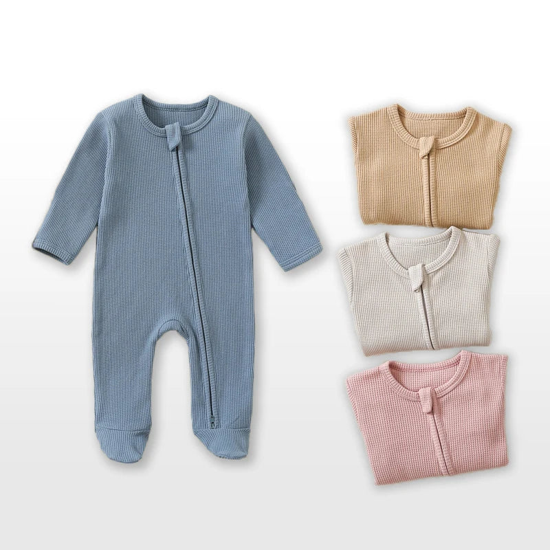 Organic Cotton Waffle Baby Rompers