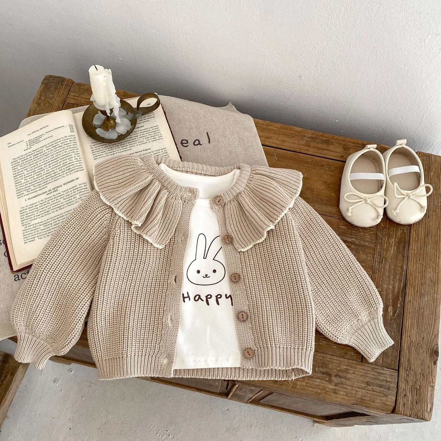 Ruffle Collar Knitted Cardigan for Infants