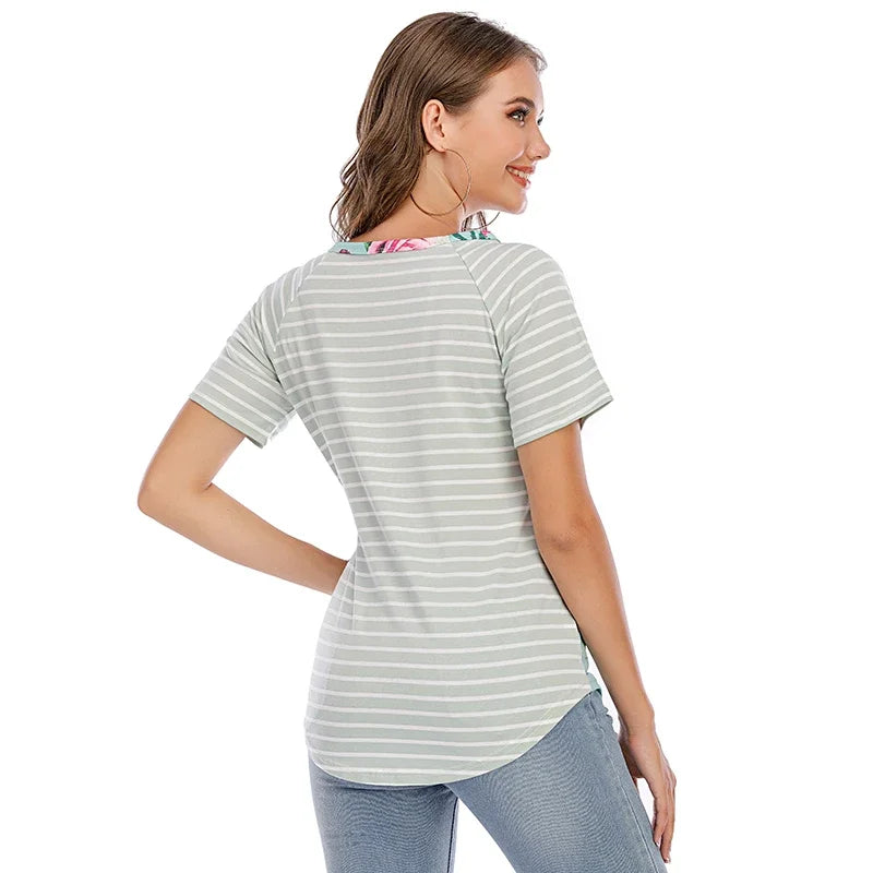 Casual Striped Maternity Nursing Tops