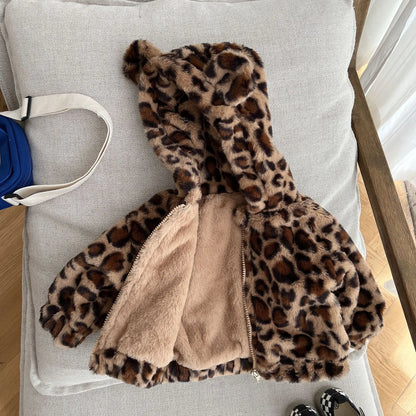 Girls' Leopard Print Plush Jacket