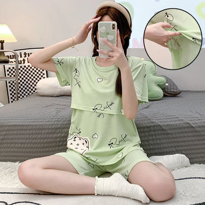 Cartoon Postpartum Nursing Pajama Set