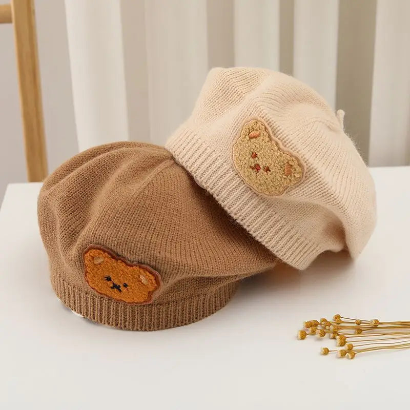 Korean Cartoon Bear Baby Beret Hats