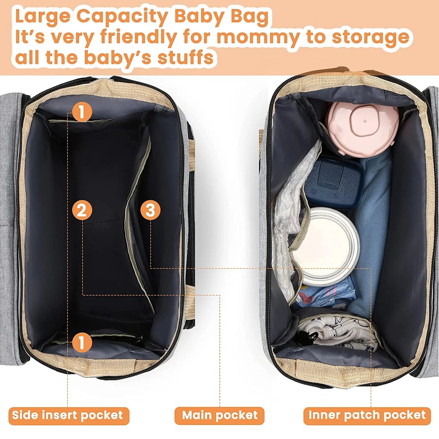 Fashionable Mommy Bag with Folding Baby Bed