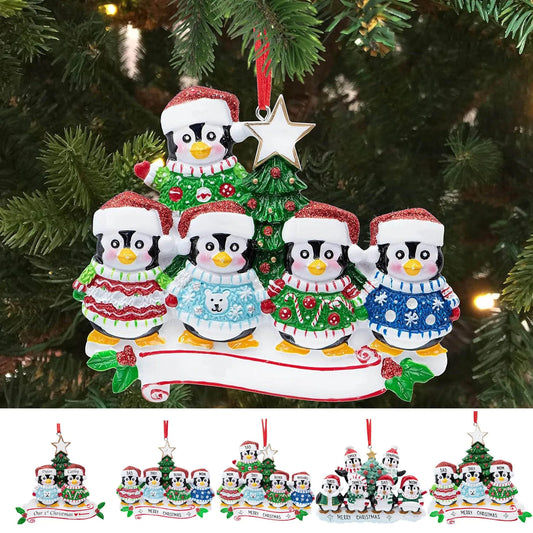 New Year Penguin Family Resin Ornaments