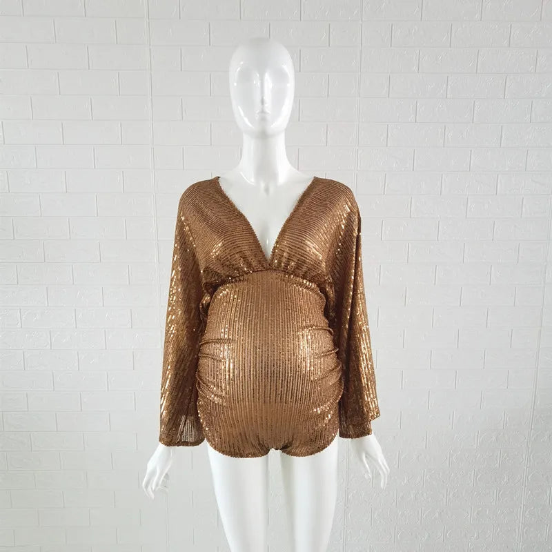 Luxurious Sequined Maternity Photography Bodysuits