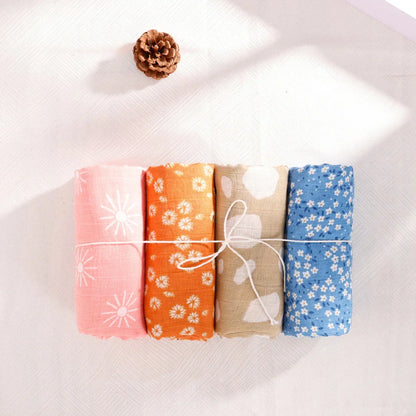 Rainbow Color 100 Cotton 4PCS Gift Set Muslin Swaddle