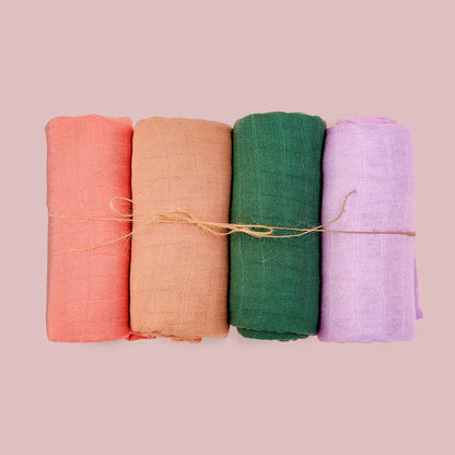 Rainbow Color 100 Cotton 4PCS Gift Set Muslin Swaddle