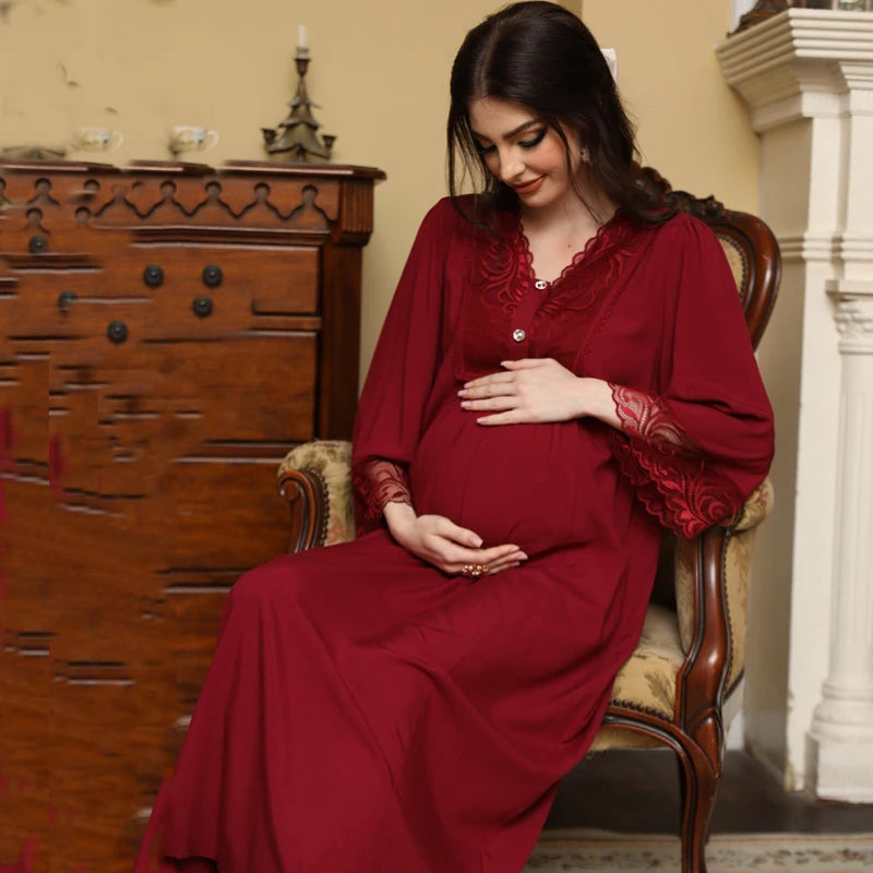 Elegant Maternity V-Neck Sleep Dress