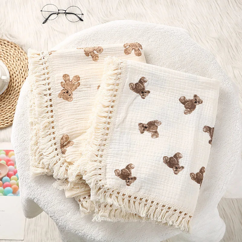 Cute Bear Muslin Squares Cotton Baby Blanket