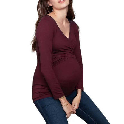 V-Neck Long Sleeve Maternity Tops