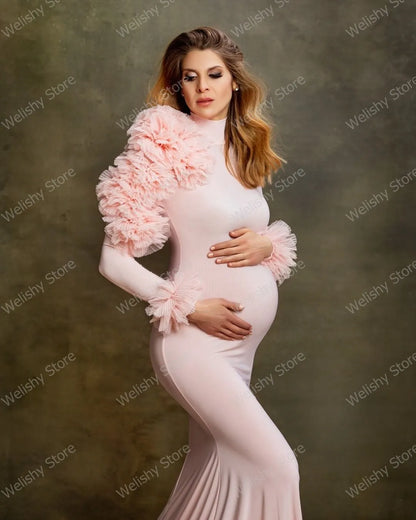 Elegant Pink Hi-Neck Mermaid Maternity Dress