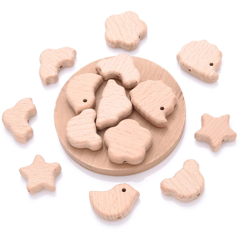 10Pcs Animal Pentagram Wooden Beads