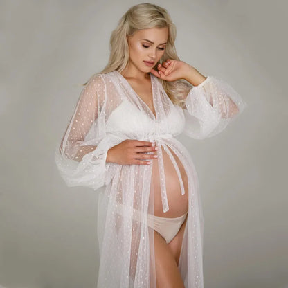 White Dot Tulle Maternity Photo Dress