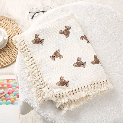 Cute Bear Muslin Squares Cotton Baby Blanket