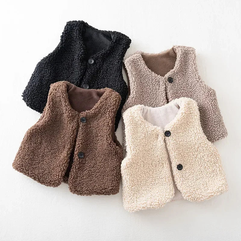 Plush Lamb Wool Waistcoat for Kids