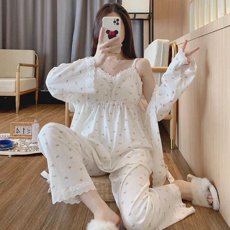 Lace Cotton Maternity Pajama Set