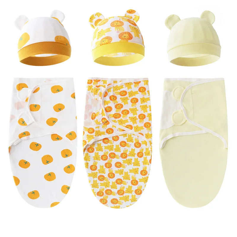 0-6 Month Cotton Adjustable Newborn Swaddle With Hat