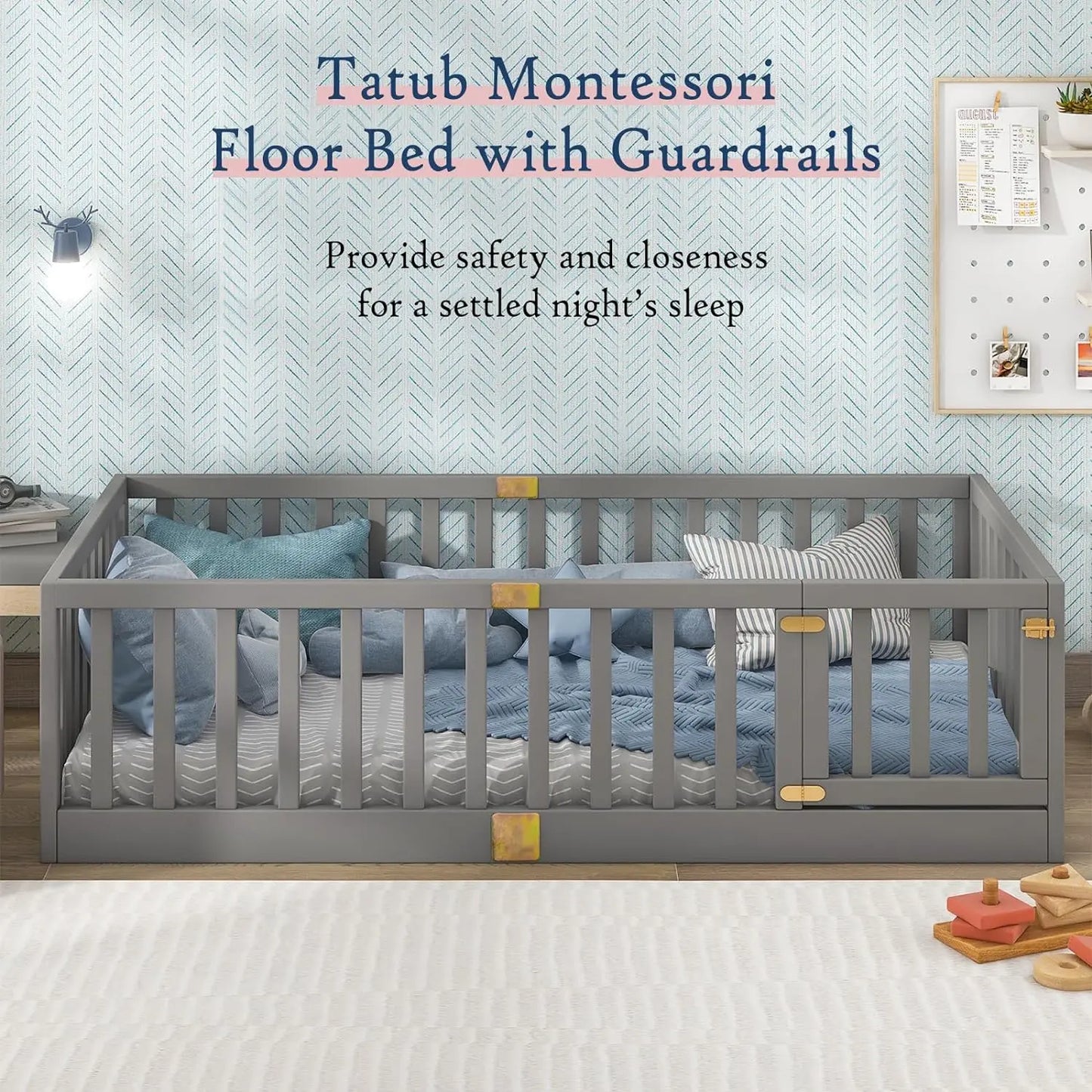 Montessori Twin Floor Bed with Safety Guardrails