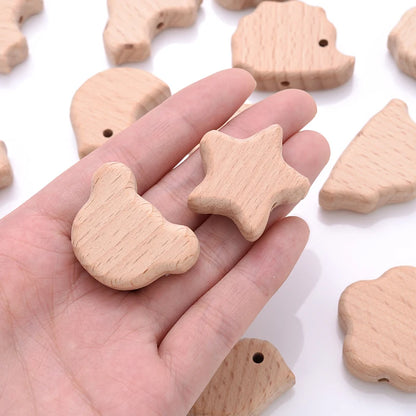 10Pcs Animal Pentagram Wooden Beads