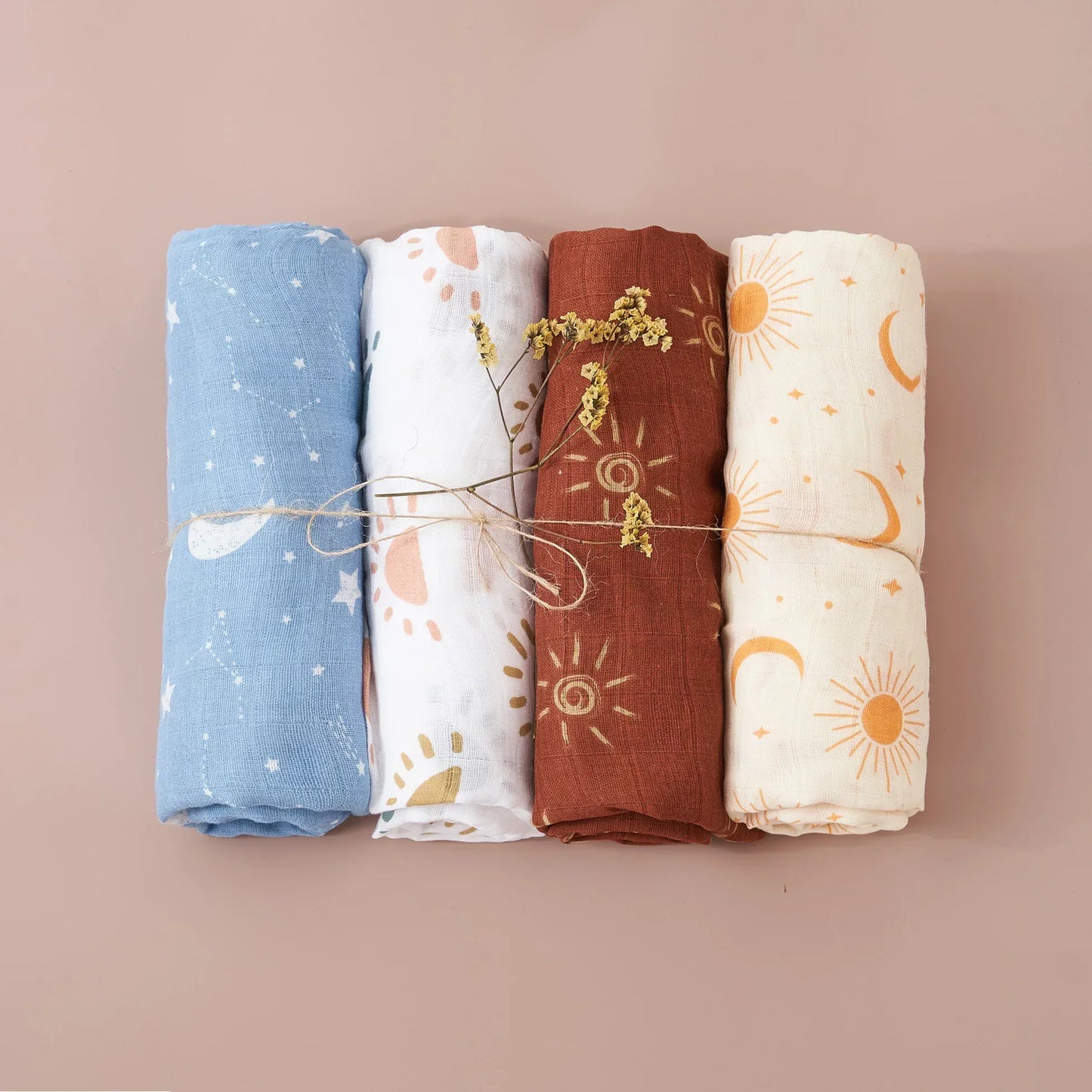 Rainbow Color 100 Cotton 4PCS Gift Set Muslin Swaddle