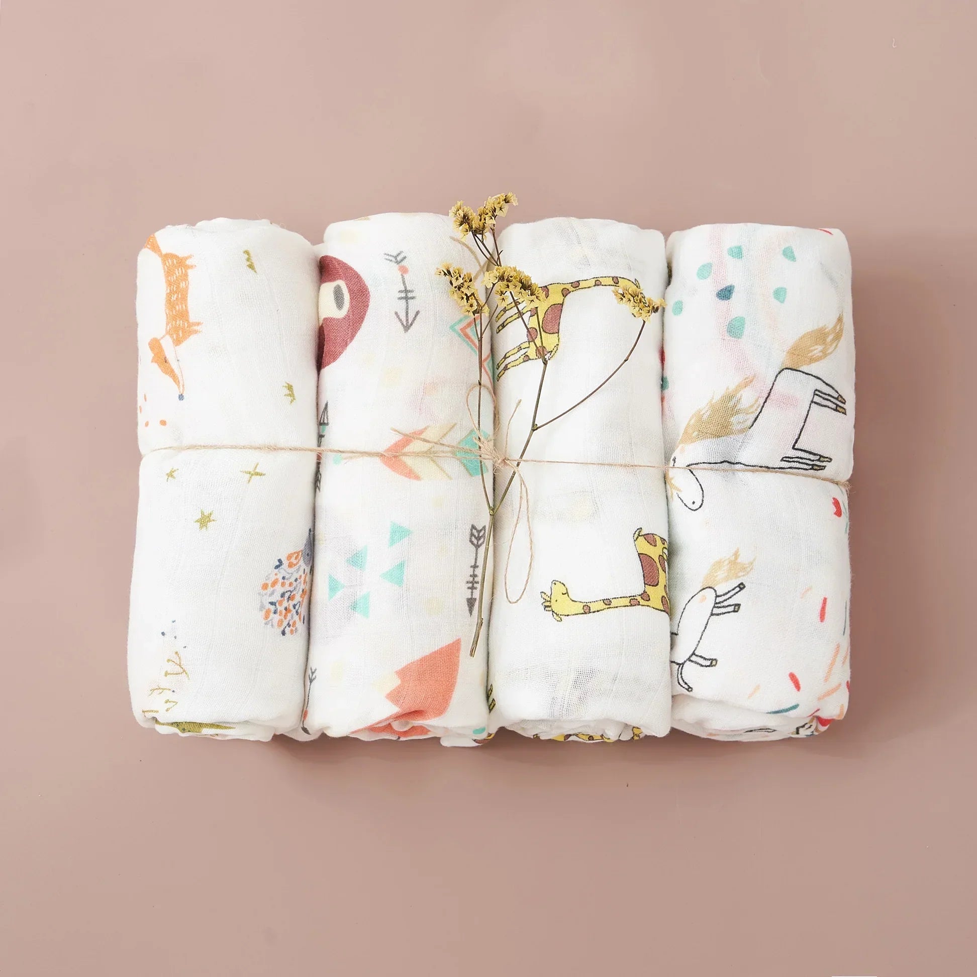 Rainbow Color 100 Cotton 4PCS Gift Set Muslin Swaddle