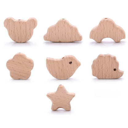 10Pcs Animal Pentagram Wooden Beads