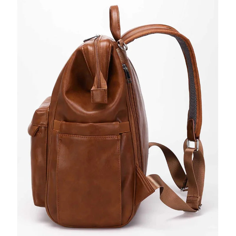 Leather Waterproof Diaper Backpack