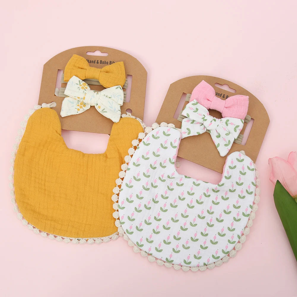 Baby Flower Bibs & Headbands Set