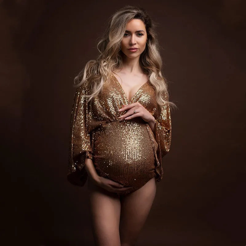 Luxurious Sequined Maternity Photography Bodysuits