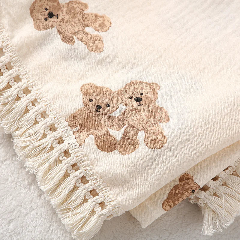 Cute Bear Muslin Squares Cotton Baby Blanket