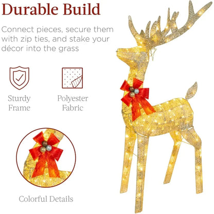 Lighted Gold Reindeer  Sleigh Decoration Set