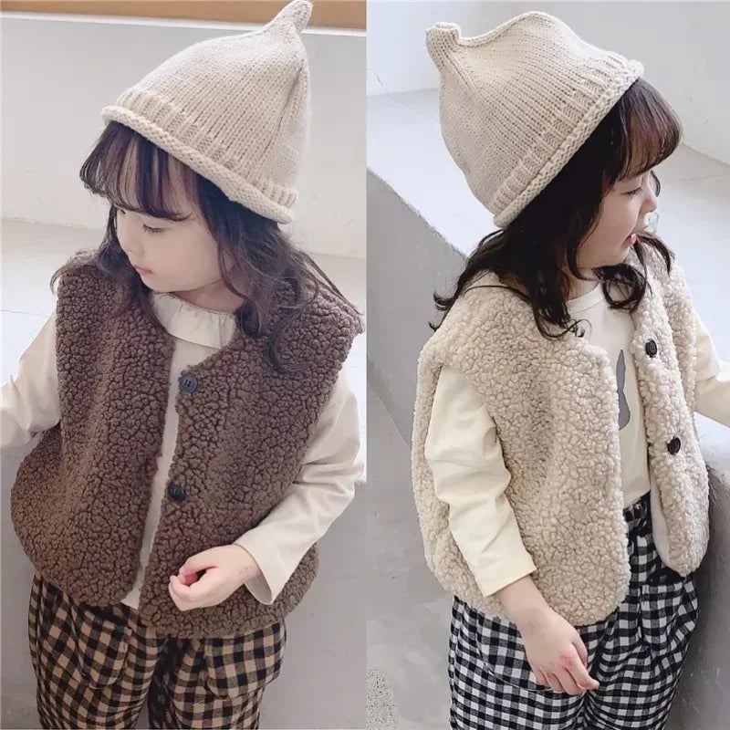 Plush Lamb Wool Waistcoat for Kids