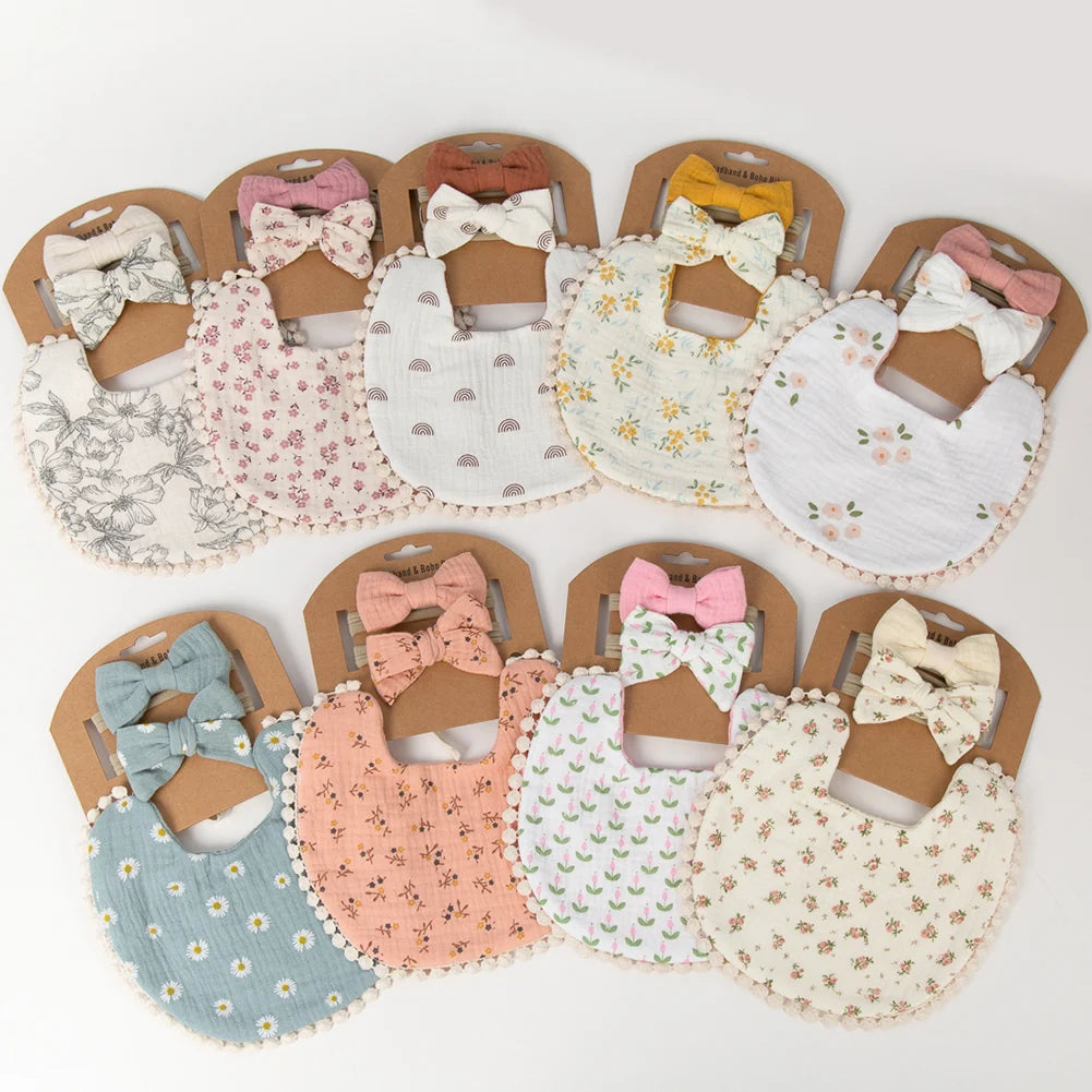 Baby Flower Bibs & Headbands Set