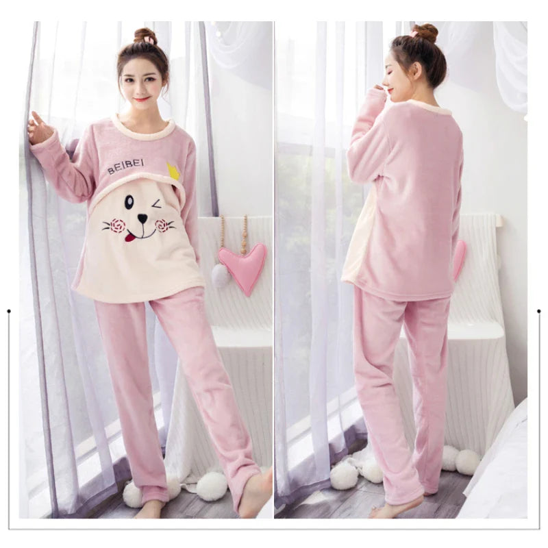 Fashion Cartoon Nursing Pajamas Set