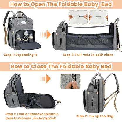 Fashionable Mommy Bag with Folding Baby Bed