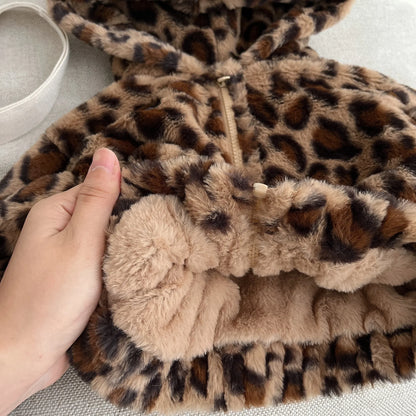 Girls' Leopard Print Plush Jacket