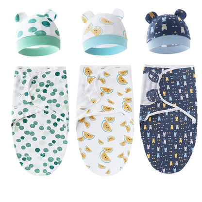 0-6 Month Cotton Adjustable Newborn Swaddle With Hat