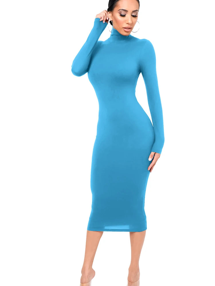 Winter Black Turtleneck Bodycon Dress for Women